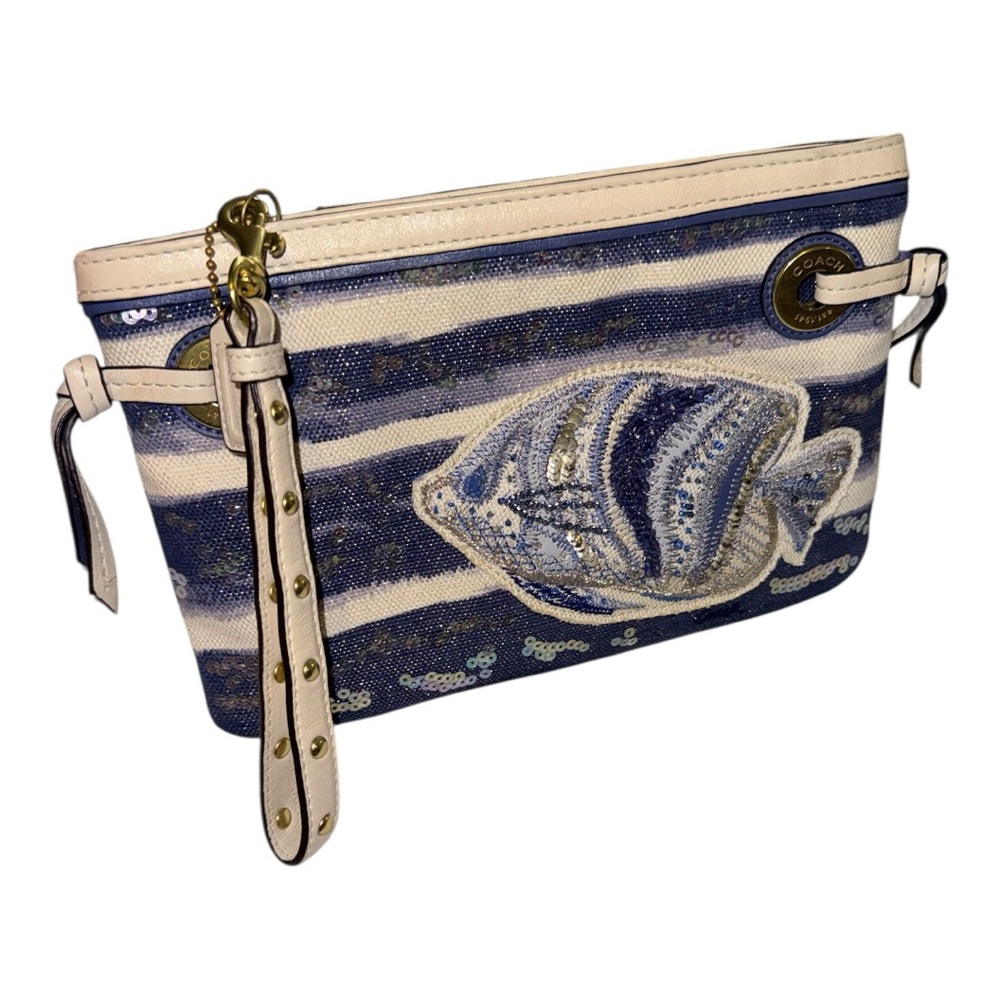 Rare COACH Audrey Fish Beaded Sequins Embroidery Clutch Large Wristlet